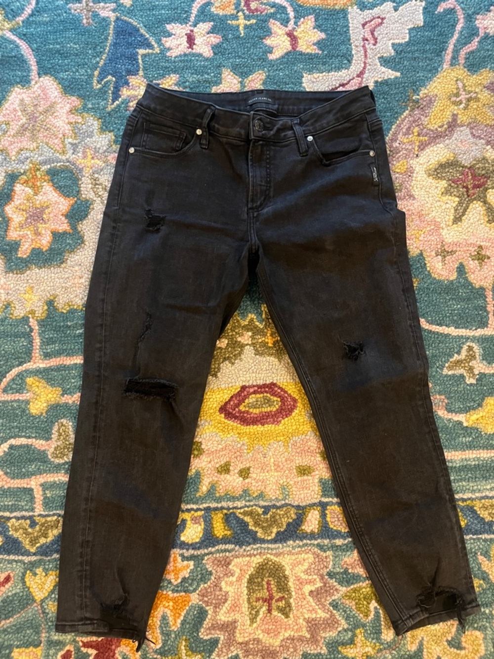 Silver Jeans Black Distressed Skinny Jeans